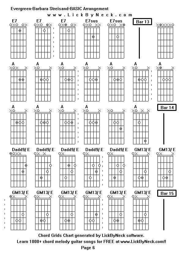 Chord Grids Chart of chord melody fingerstyle guitar song-Evergreen-Barbara Streisand-BASIC Arrangement,generated by LickByNeck software.